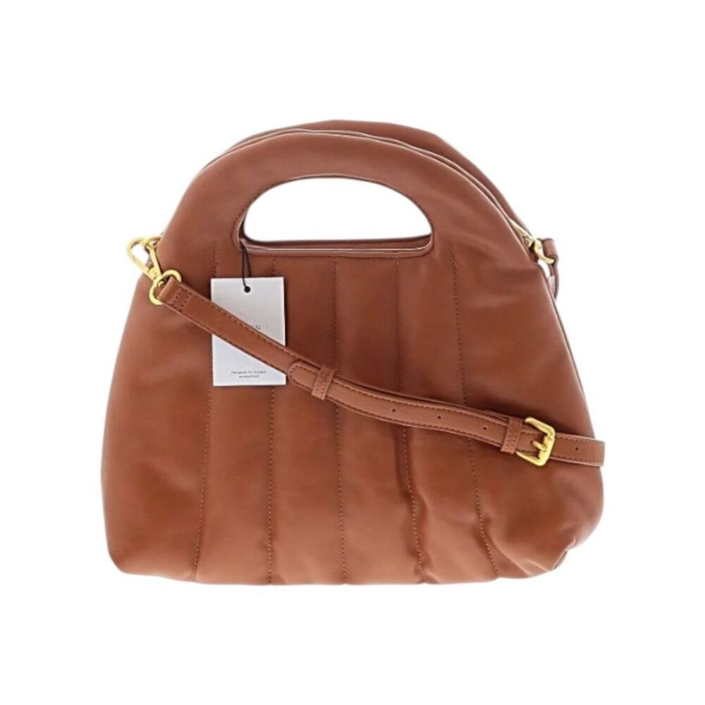 NWT! FAWN Design The Quilted Handbag Crossbody Shoulder Puffy Brown Matte Purse